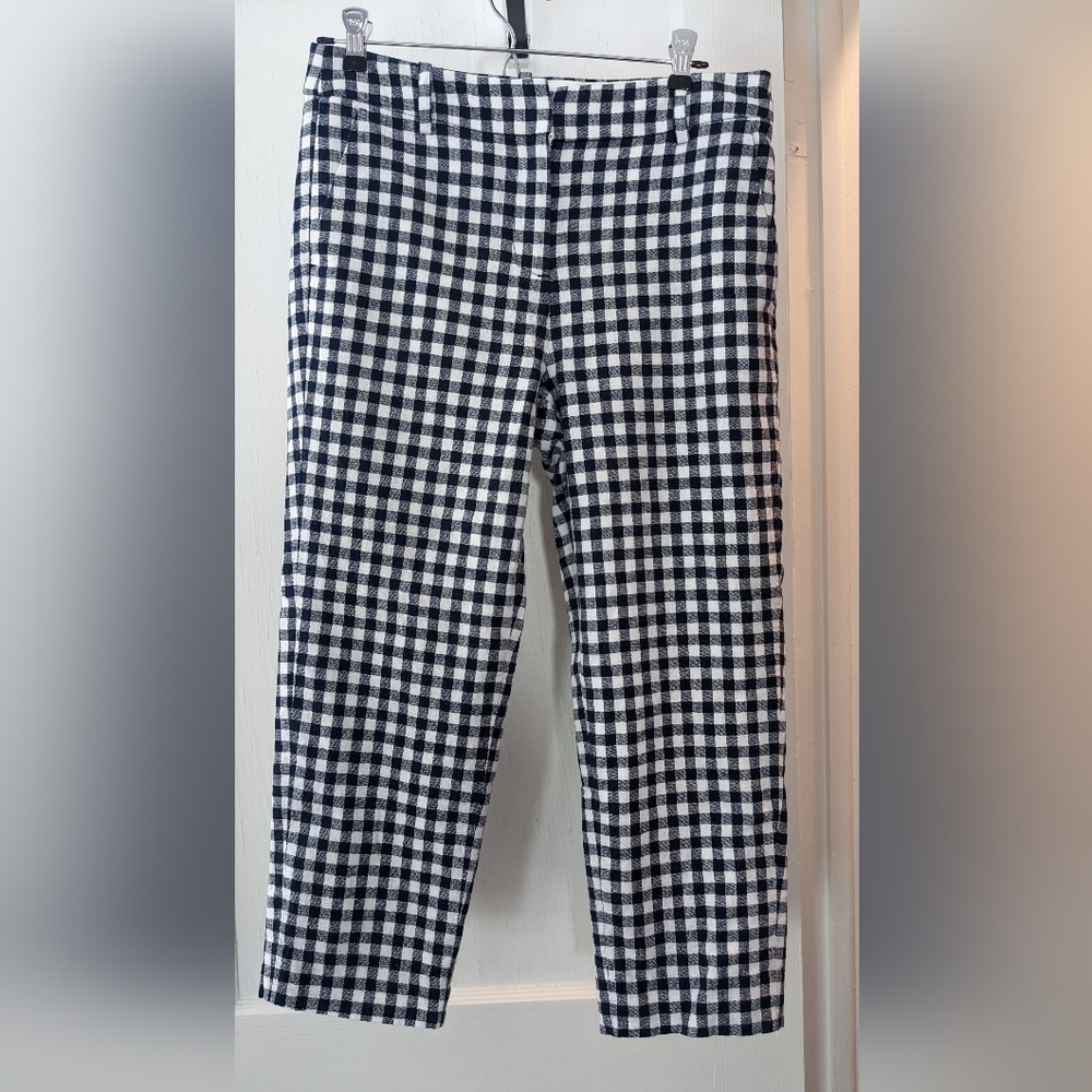 J. Crew Petite Navy Gingham Checked Cropped Pants, Size 6P